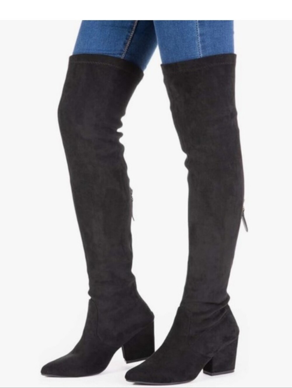 Women's Over-the-Knee Block Heel Boots - Black